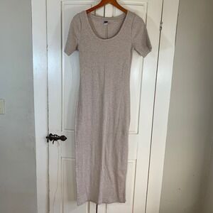 Old Navy Womens Ribbed Bodycon Scoop Neck Maxi Dress Oatmeal Beige Tall Medium